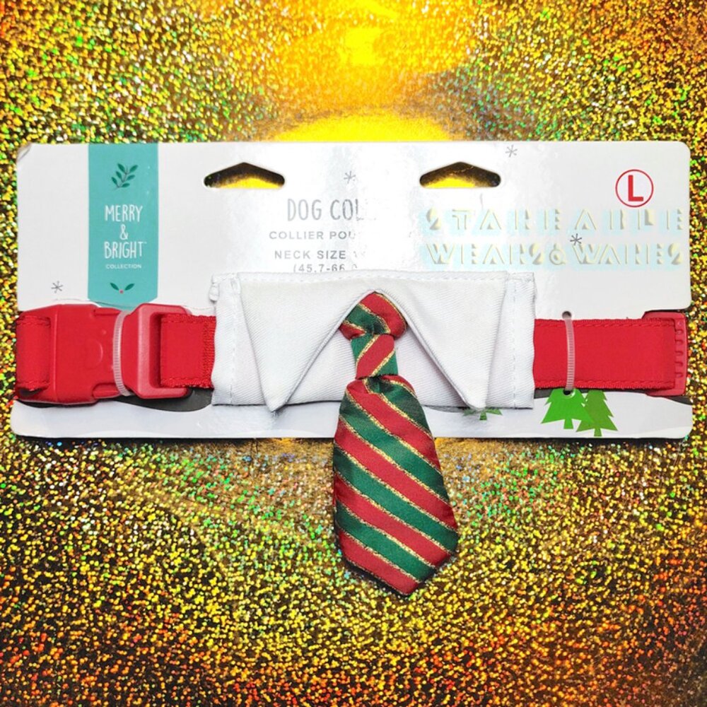 CHRISTMAS NECKTIE DOG COLLAR LARGE elf candy cane stripe tie adjustable cute NWT